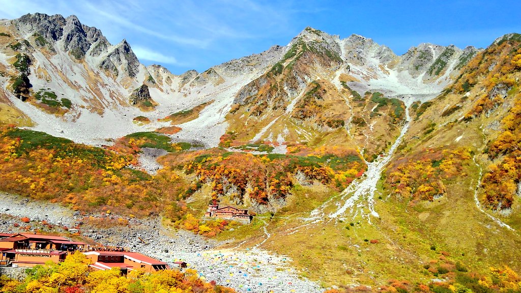 上高地：山の上は紅葉のピーク