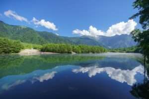 夏の上高地　穂高連峰　大正池